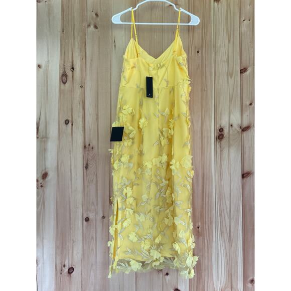 NWT Lulus Limitless Adoration Yellow 3D Floral Embroidered Midi Dress Fairy Sz M - Picture 5 of 8